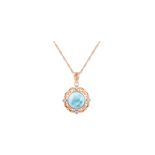 Larimar Pendant with White Diamond in 14KT Rose Gold 4.69cts.