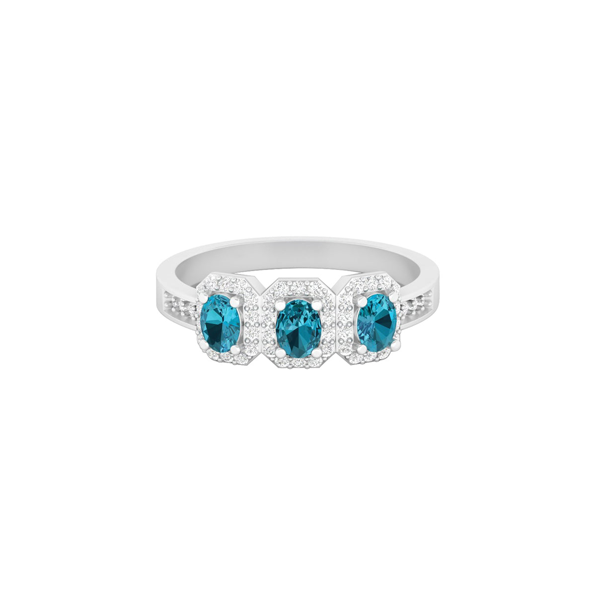Teal Kyanite Ring with White Diamond in Platinum 950 0.94cts.