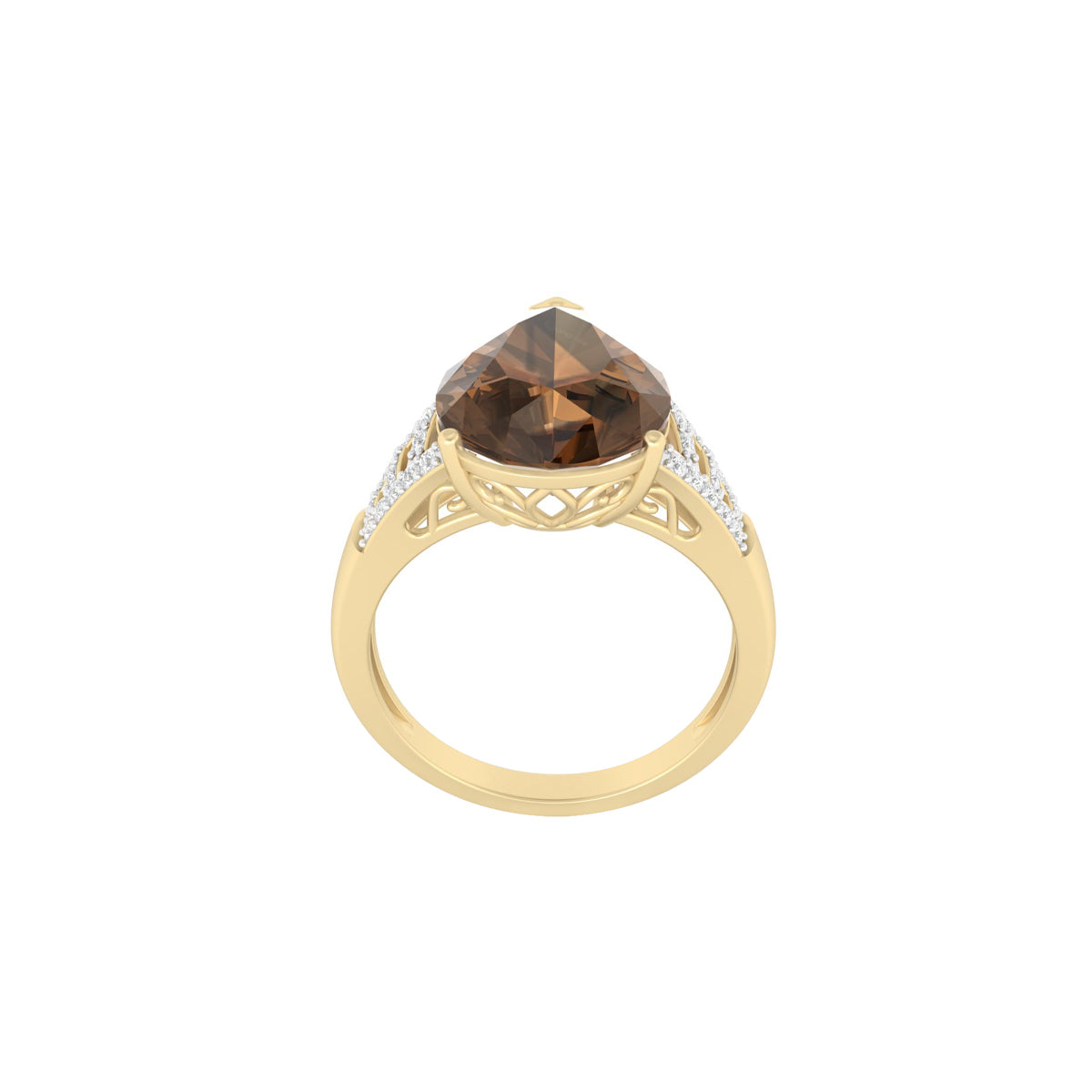 Smokey Quartz Ring with White Diamond in 18Kt Gold 5.67cts