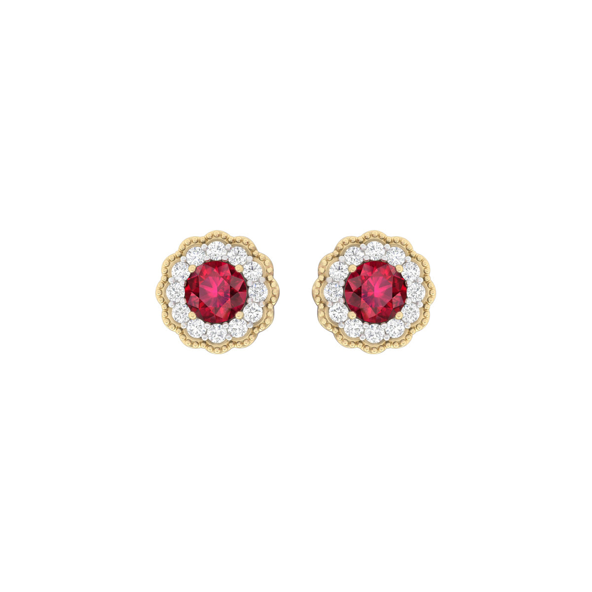 Glass-Filled Ruby Earrings with White Diamond in 18Kt Gold 2.74cts