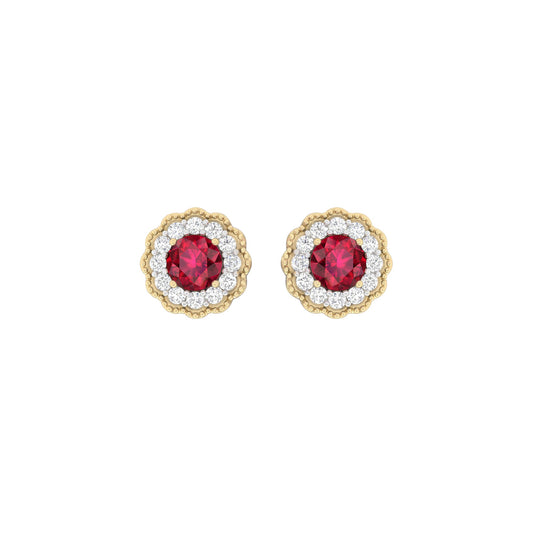 Glass-Filled Ruby Earrings with White Diamond in 18Kt Gold 2.74cts