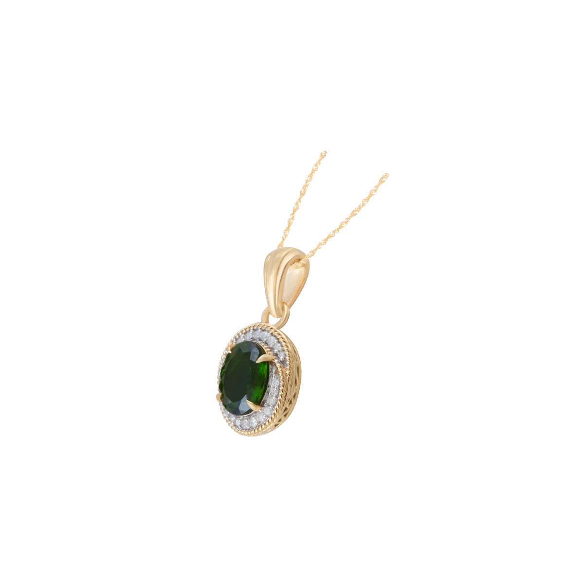 Chrome Diopside Pendant with White Diamond in 14KT Gold 2.68cts.