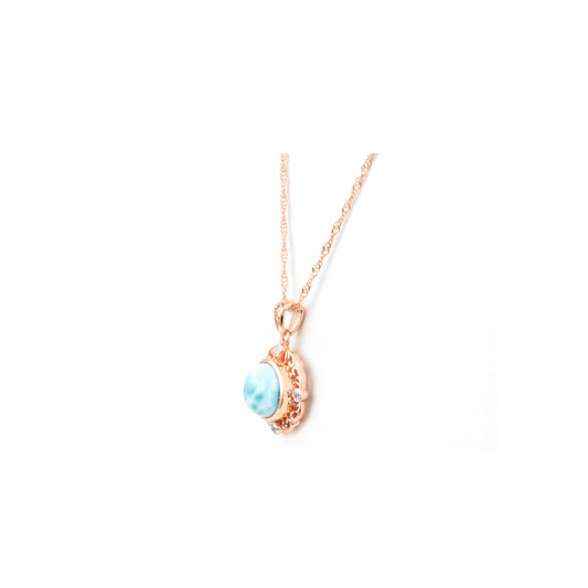 Larimar Pendant with White Diamond in 14KT Rose Gold 4.69cts.
