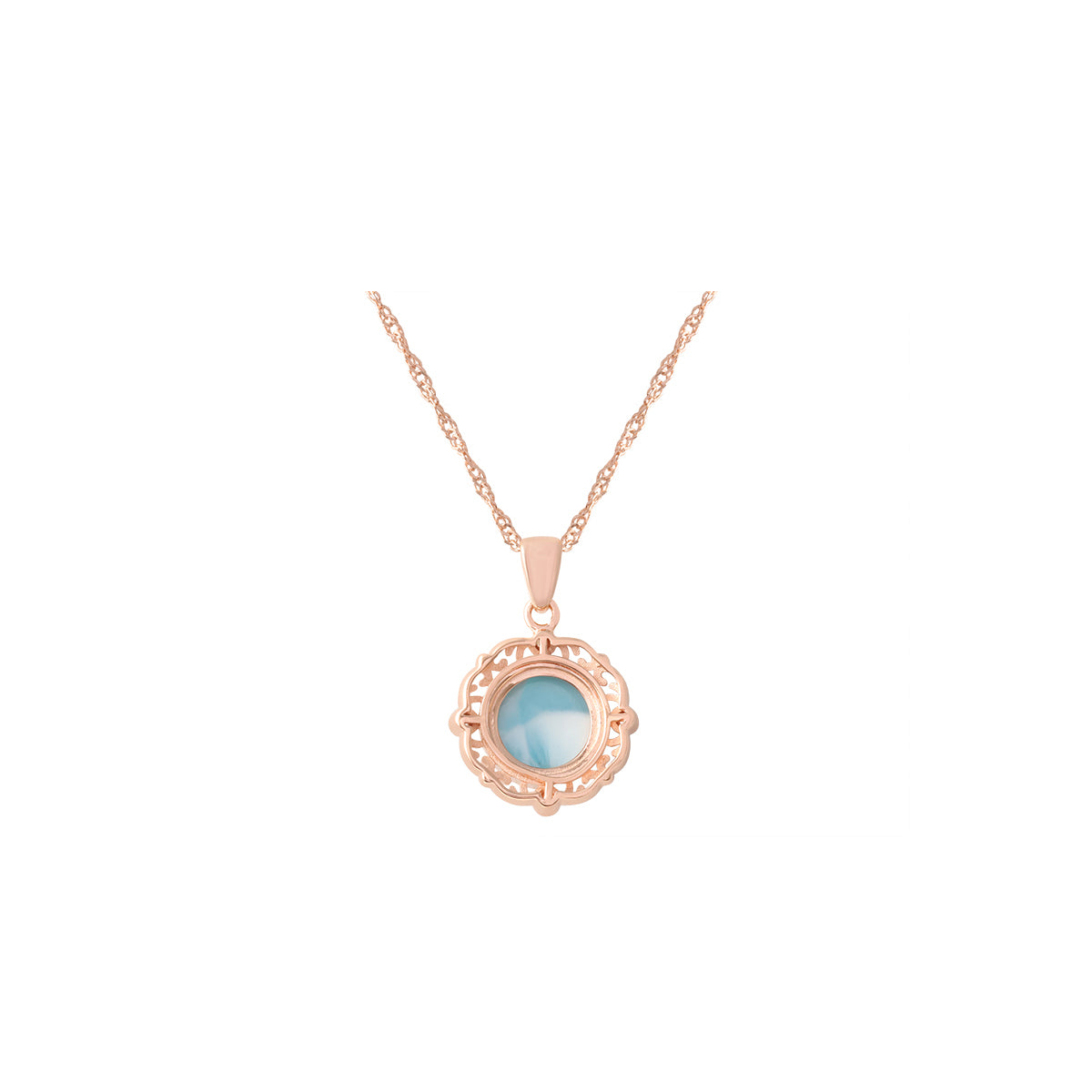 Larimar Pendant with White Diamond in 14KT Rose Gold 4.69cts.