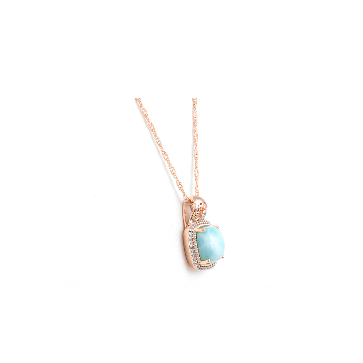 Larimar Pendant with White Diamond in 14KT Rose Gold 5.31cts.