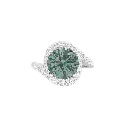 Green Amethyst Ring with White Diamond in 18Kt White Gold 2.20cts