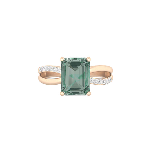 Green Amethyst Ring with White Diamond in 18Kt Gold 2.16cts