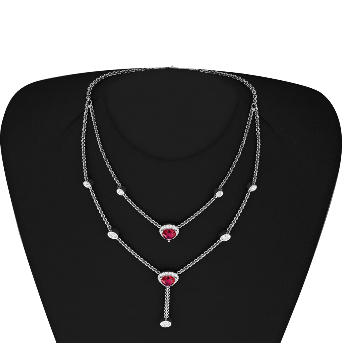 Glass Filled Ruby Necklace with White Diamond in 14Kt White Gold 4.55cts