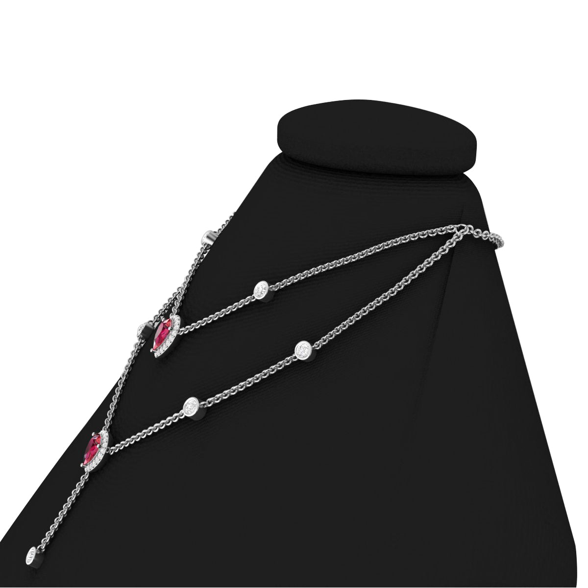 Glass Filled Ruby Necklace with White Diamond in 14Kt White Gold 4.55cts