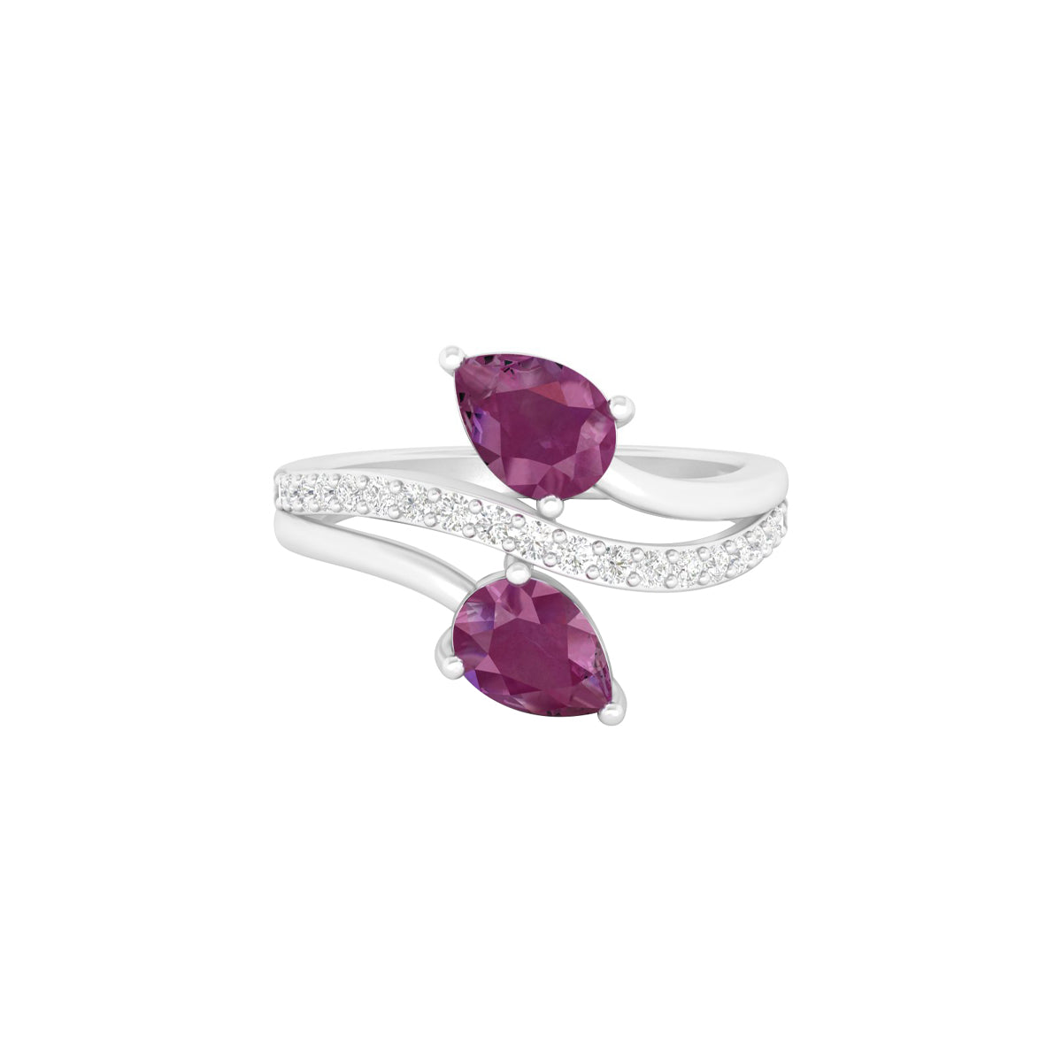 Indian Ruby Ring with White Diamond in 18Kt White Gold 2.17cts