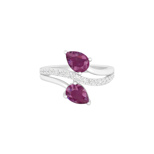 Indian Ruby Ring with White Diamond in 18Kt White Gold 2.17cts