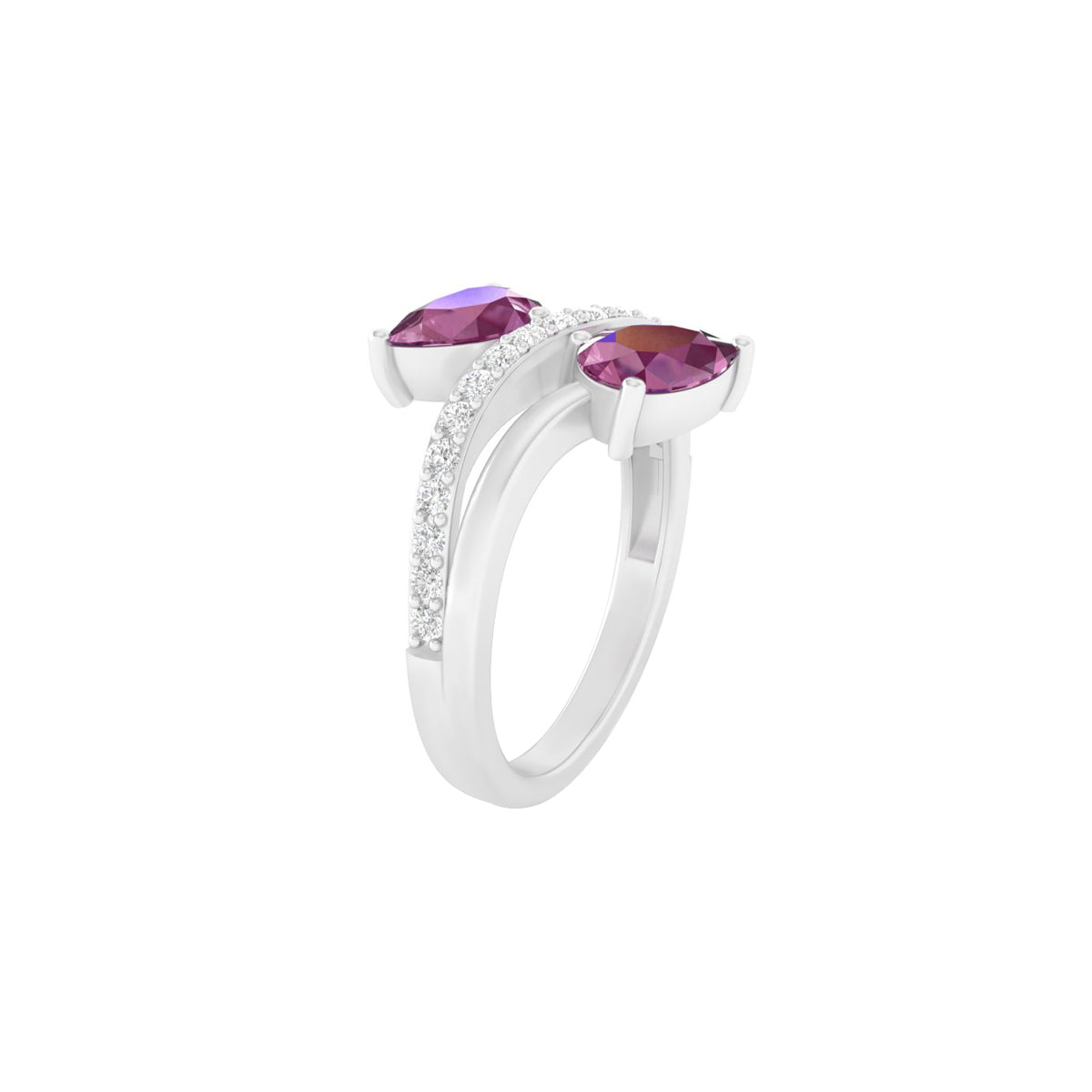 Indian Ruby Ring with White Diamond in 18Kt White Gold 2.17cts