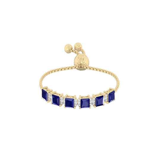 Glass Filled Sapphire Slider Bracelet with White Diamond in 18Kt Gold 5.95cts