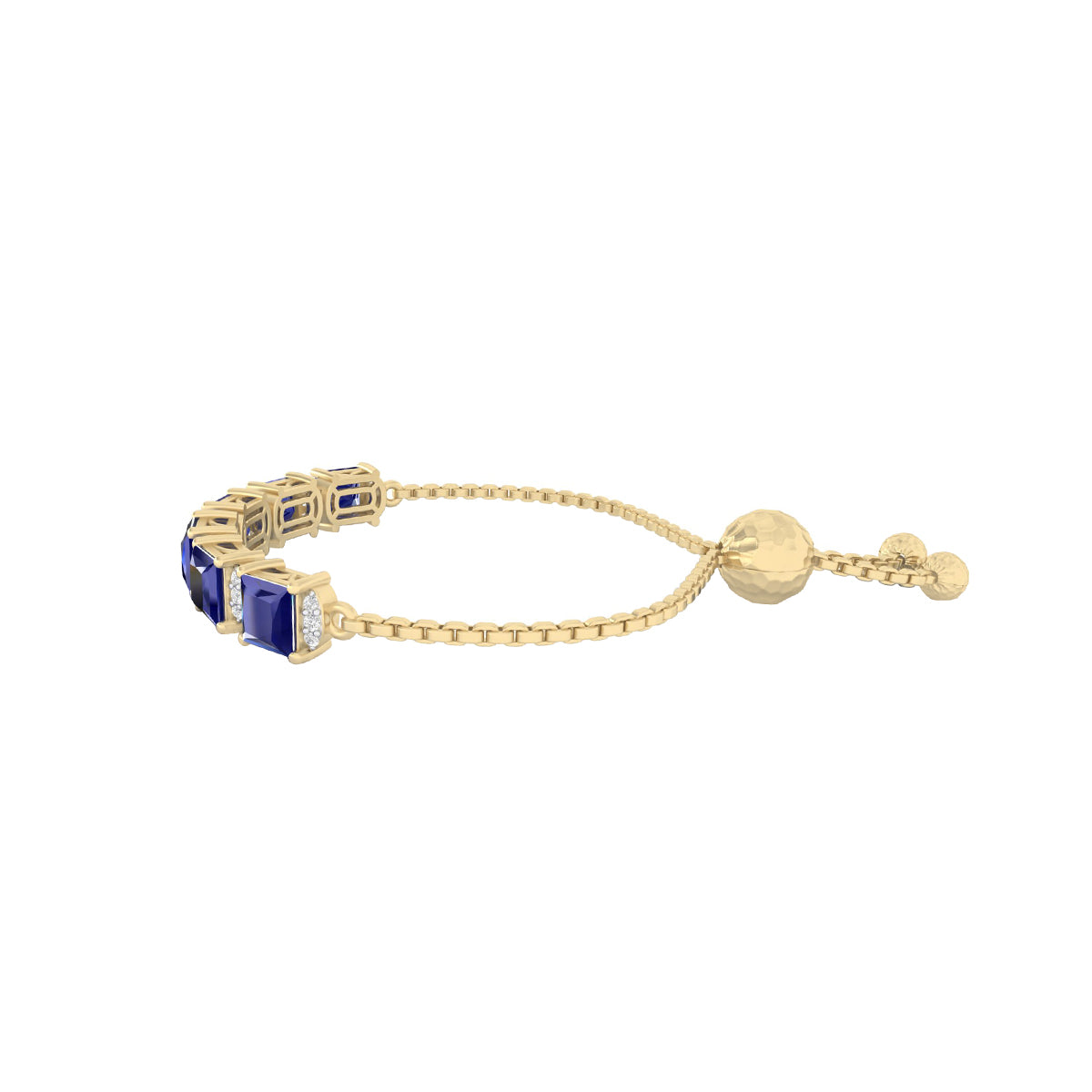 Glass Filled Sapphire Slider Bracelet with White Diamond in 18Kt Gold 5.95cts