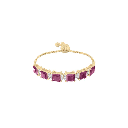 Glass Filled Ruby Slider Bracelet with White Diamond in 18Kt Gold 5.95cts