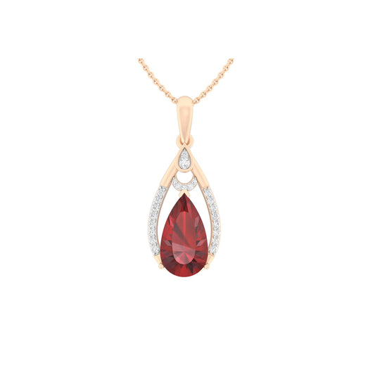 Red Garnet Pendant with White Diamond in 18Kt Gold 4.85cts