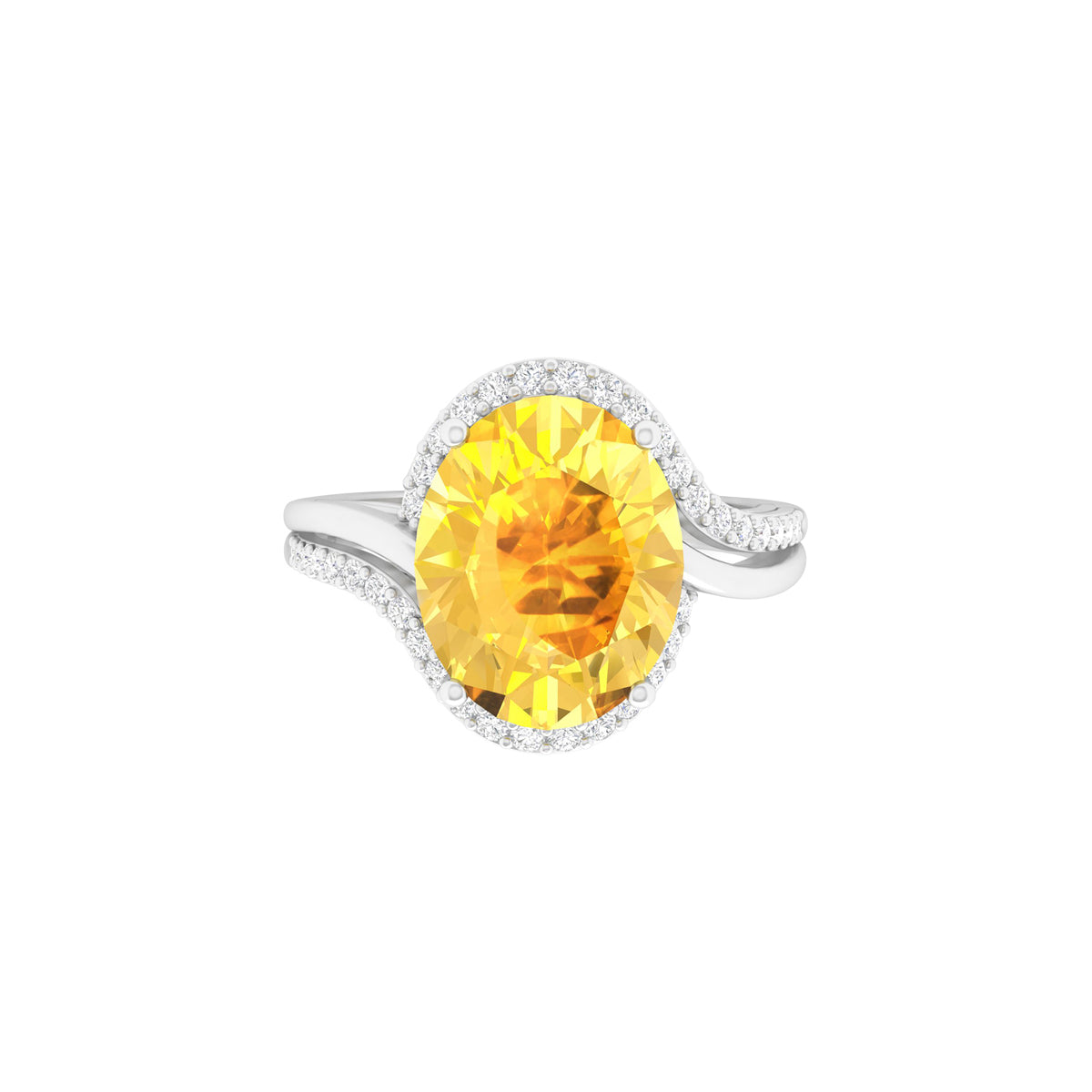 Citrine Ring with White Diamond in 14Kt White Gold 2.14cts