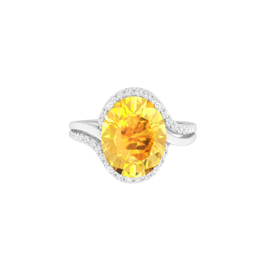 Citrine Ring with White Diamond in 14Kt White Gold 2.14cts