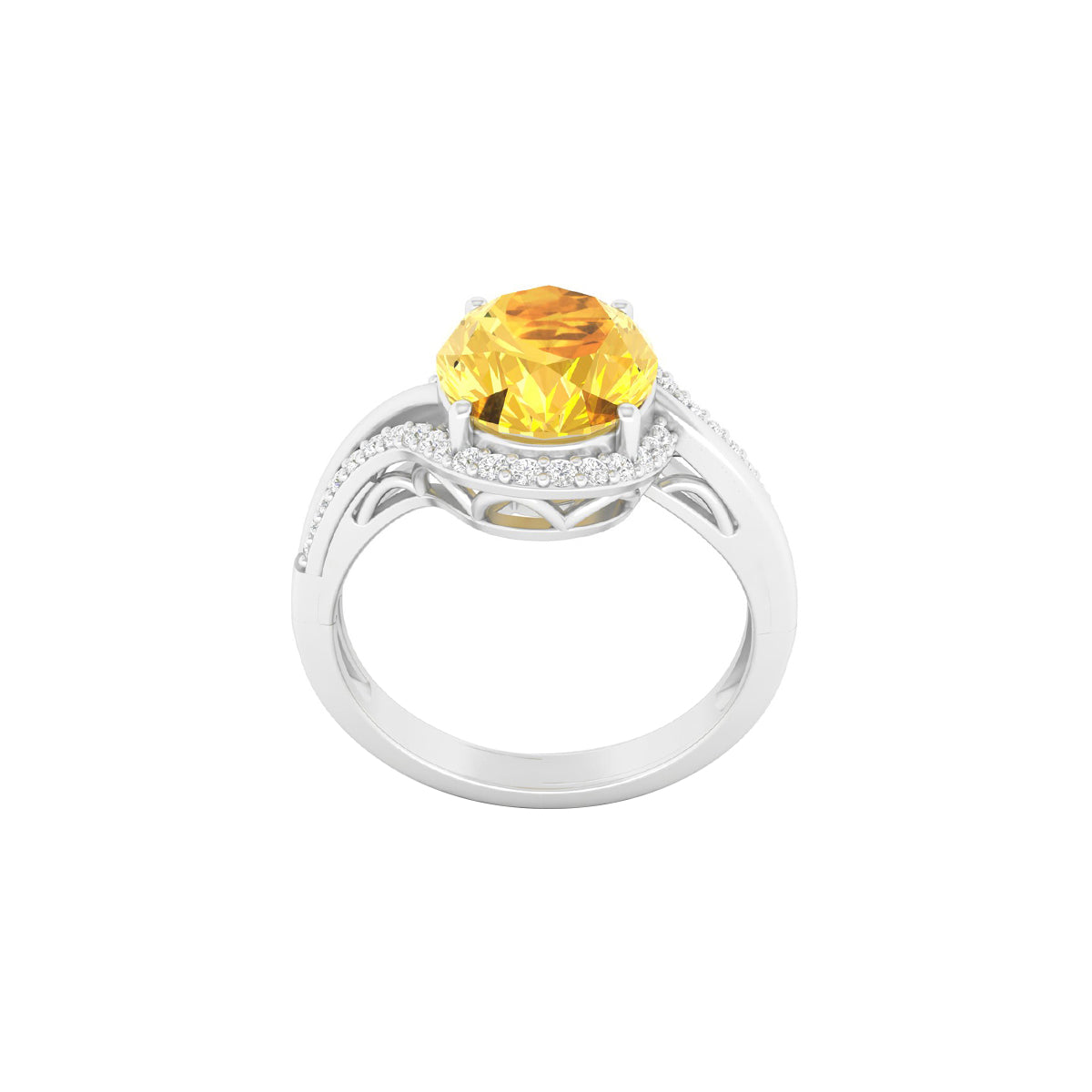 Citrine Ring with White Diamond in 14Kt White Gold 2.14cts