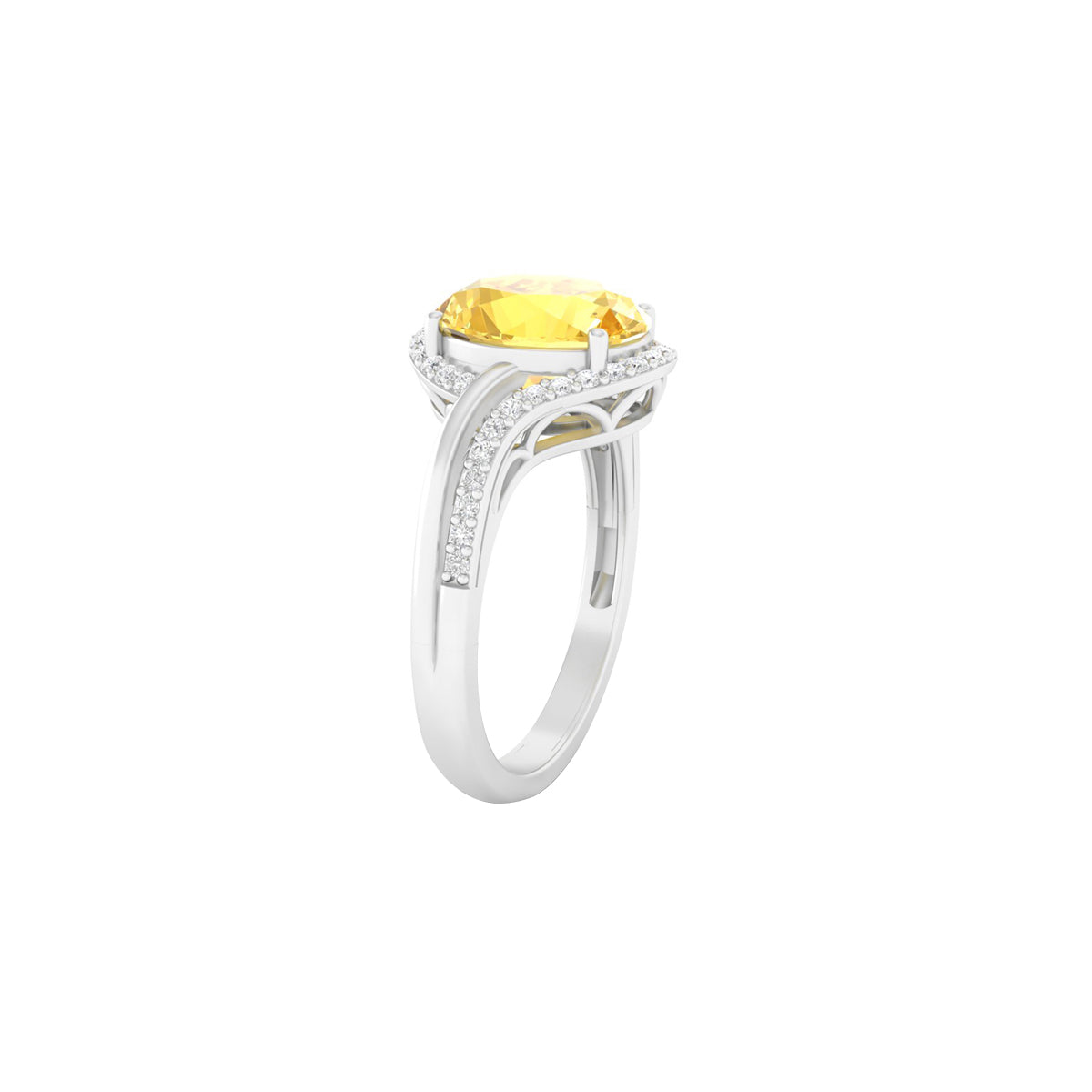 Citrine Ring with White Diamond in 14Kt White Gold 2.14cts