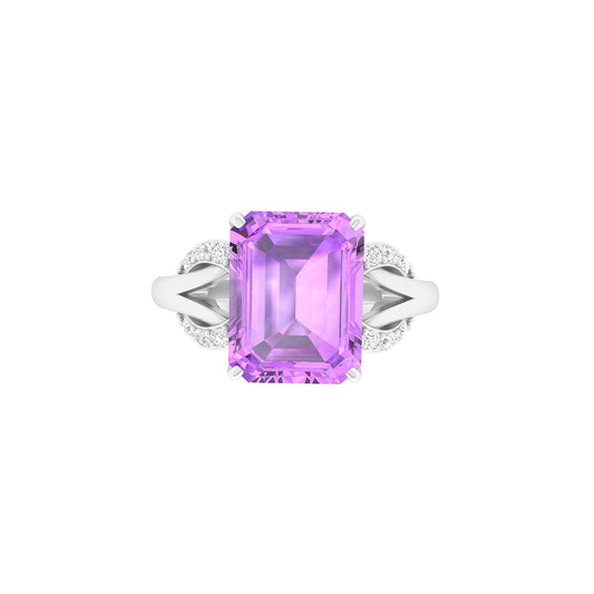 Amethyst Ring with White Diamond in 14Kt White Gold 2.01cts