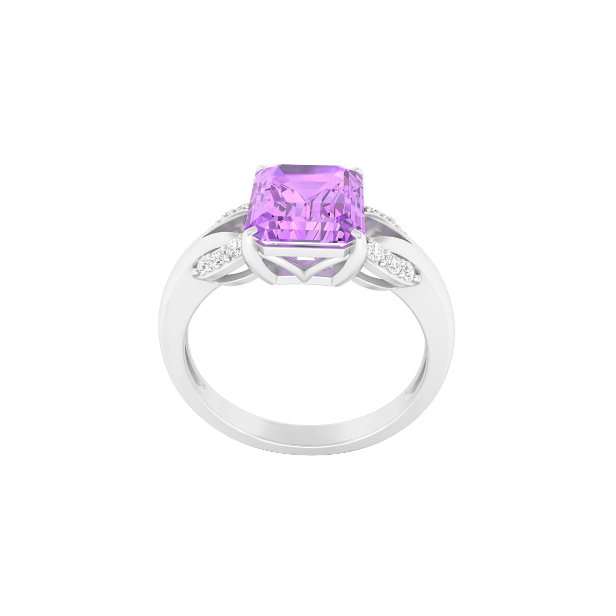Amethyst Ring with White Diamond in 14Kt White Gold 2.01cts