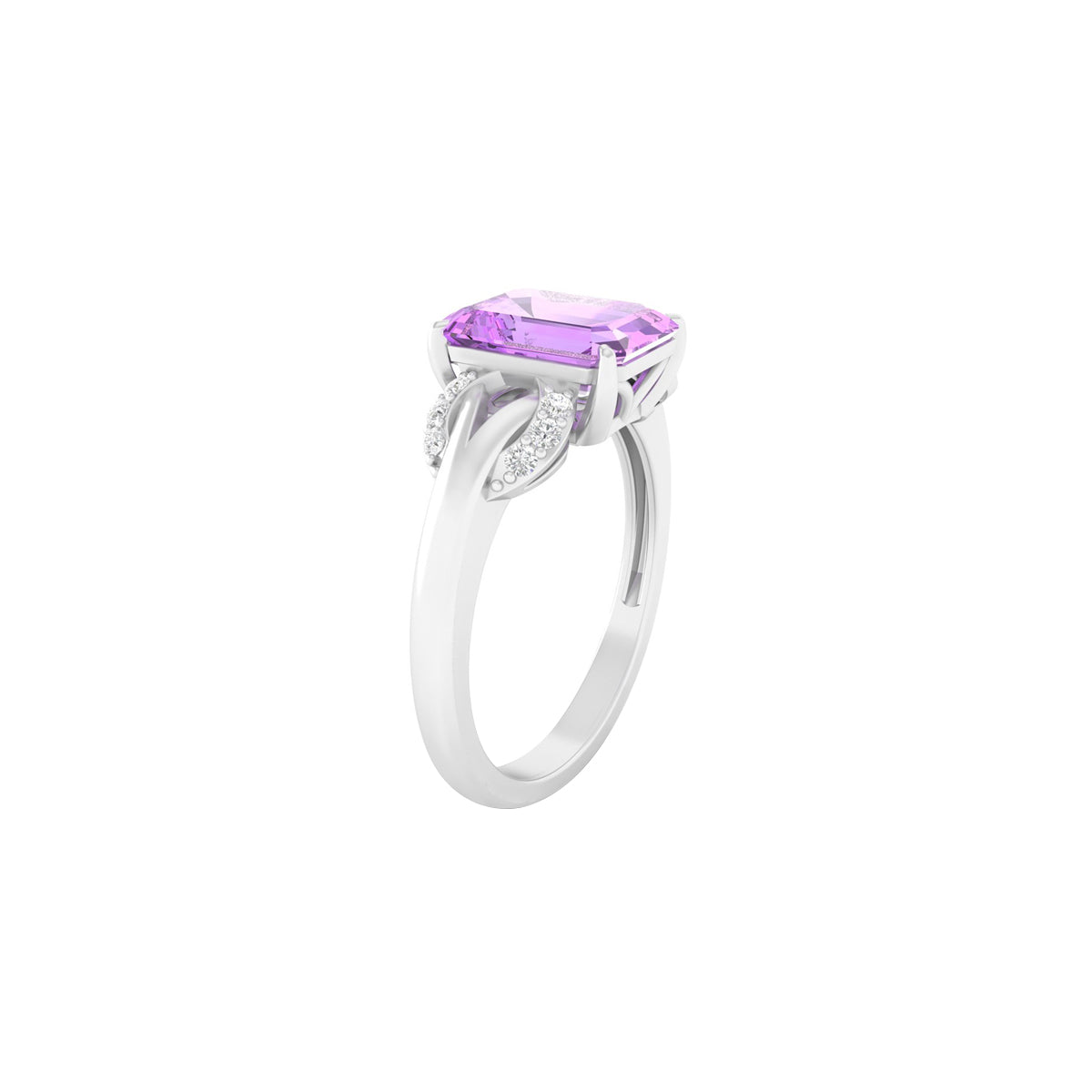 Amethyst Ring with White Diamond in 14Kt White Gold 2.01cts