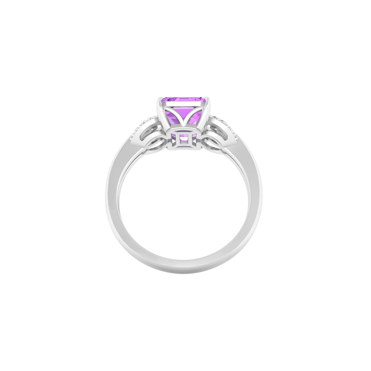 Amethyst Ring with White Diamond in 14Kt White Gold 2.01cts
