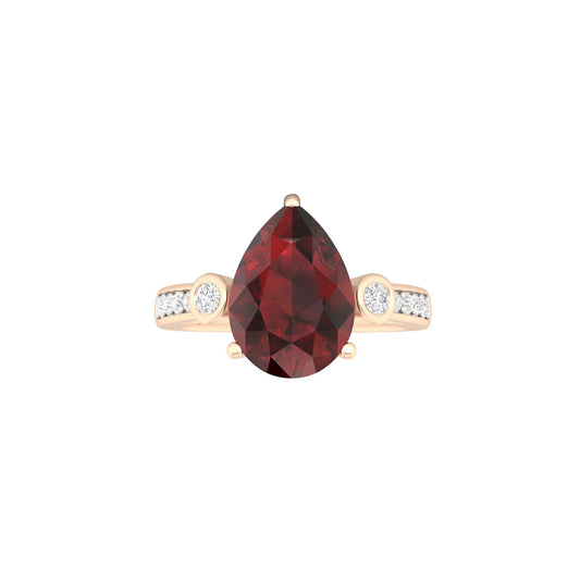 Red Garnet Ring with White Diamond in 18Kt Gold 2.06cts