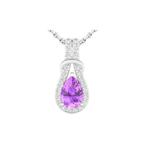 Amethyst Pendant with White Diamond in 14Kt White Gold 0.53cts
