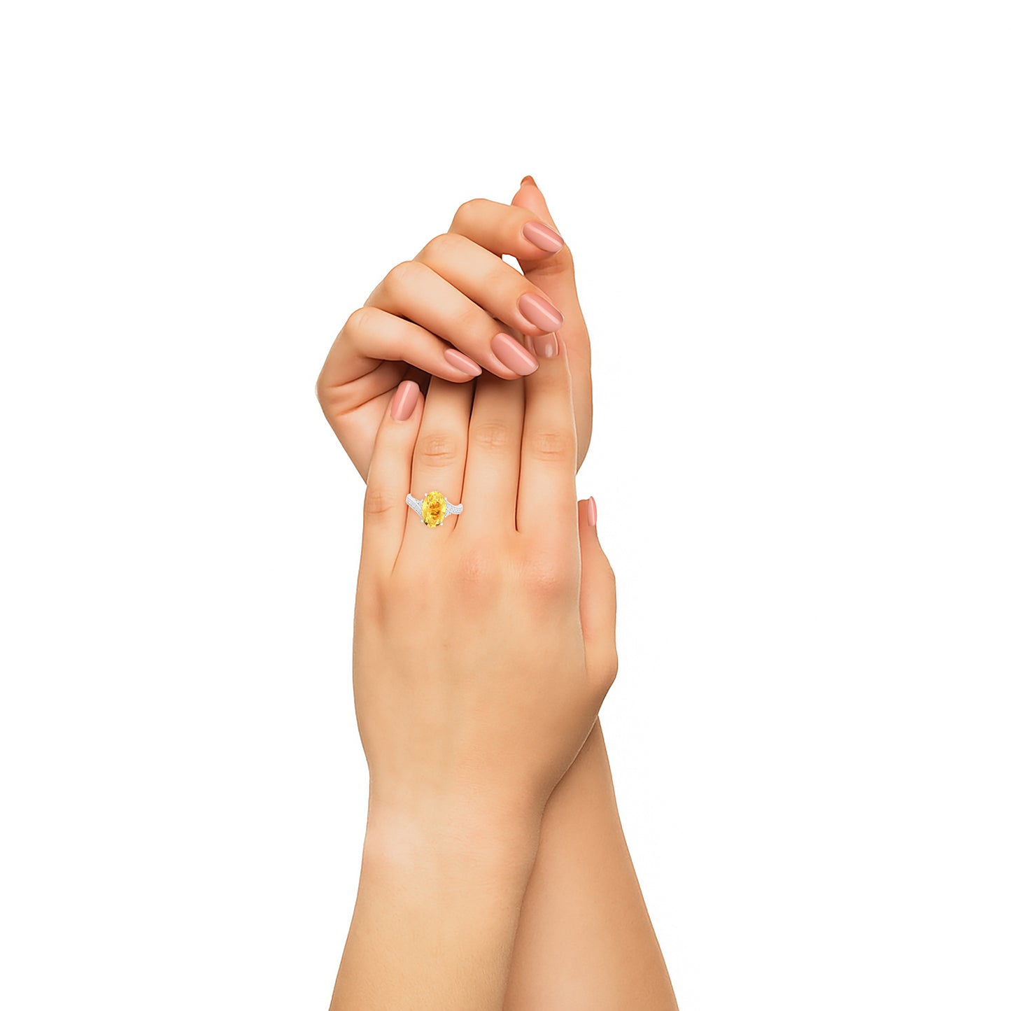 Citrine Ring with White Diamond in 18Kt White Gold 3.16cts