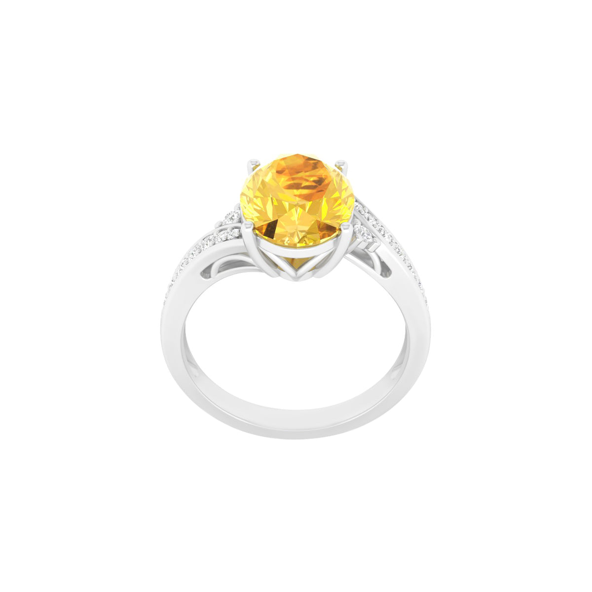 Citrine Ring with White Diamond in 18Kt White Gold 3.16cts