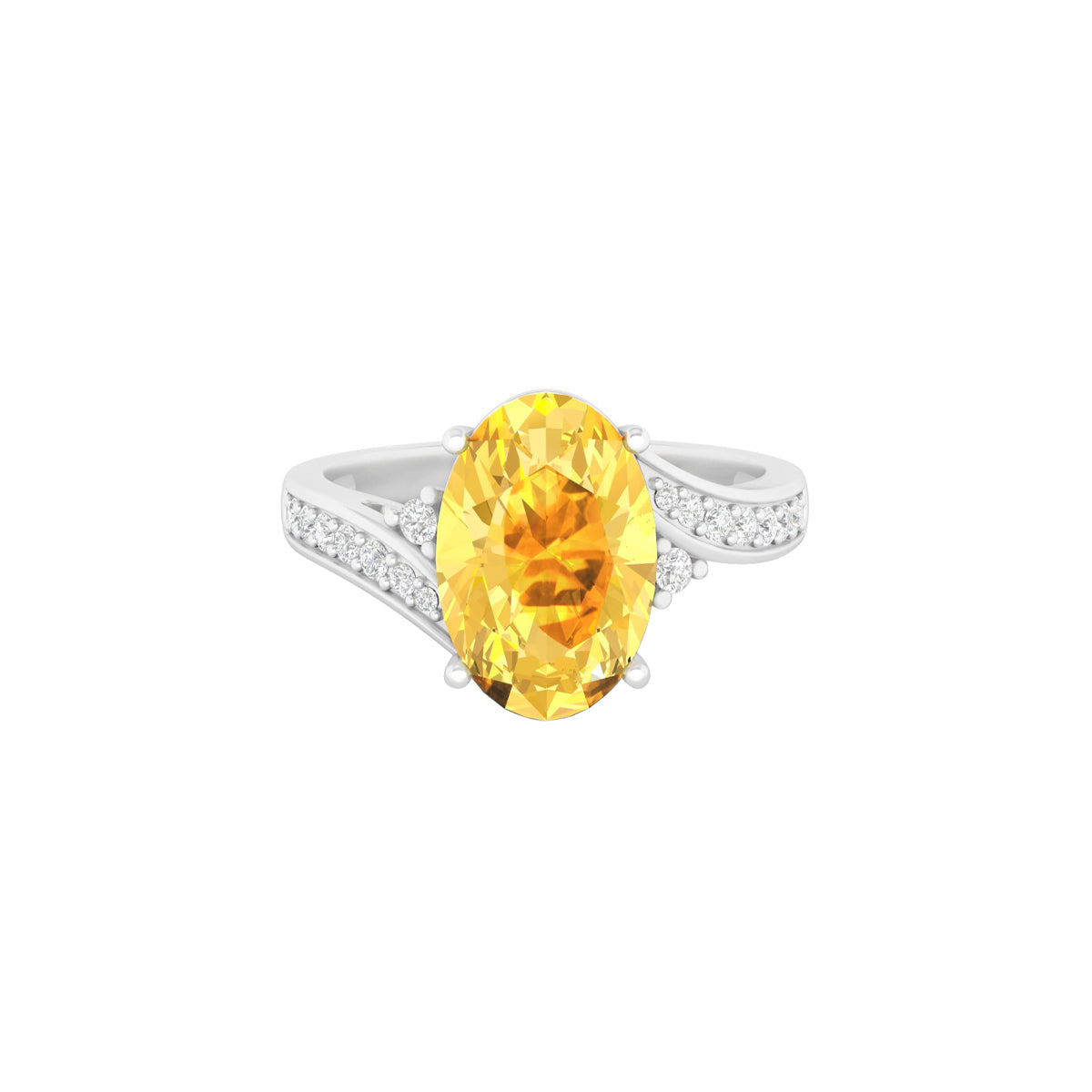 Citrine Ring with White Diamond in 18Kt White Gold 3.16cts