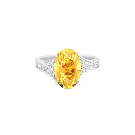 Citrine Ring with White Diamond in 18Kt White Gold 3.16cts