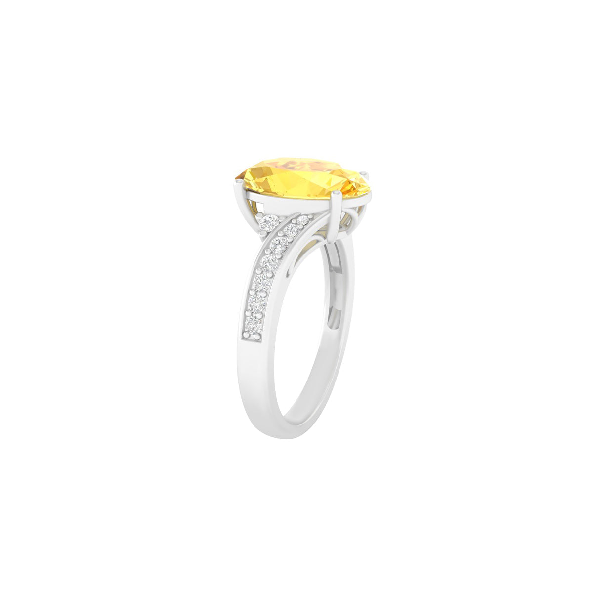 Citrine Ring with White Diamond in 18Kt White Gold 3.16cts