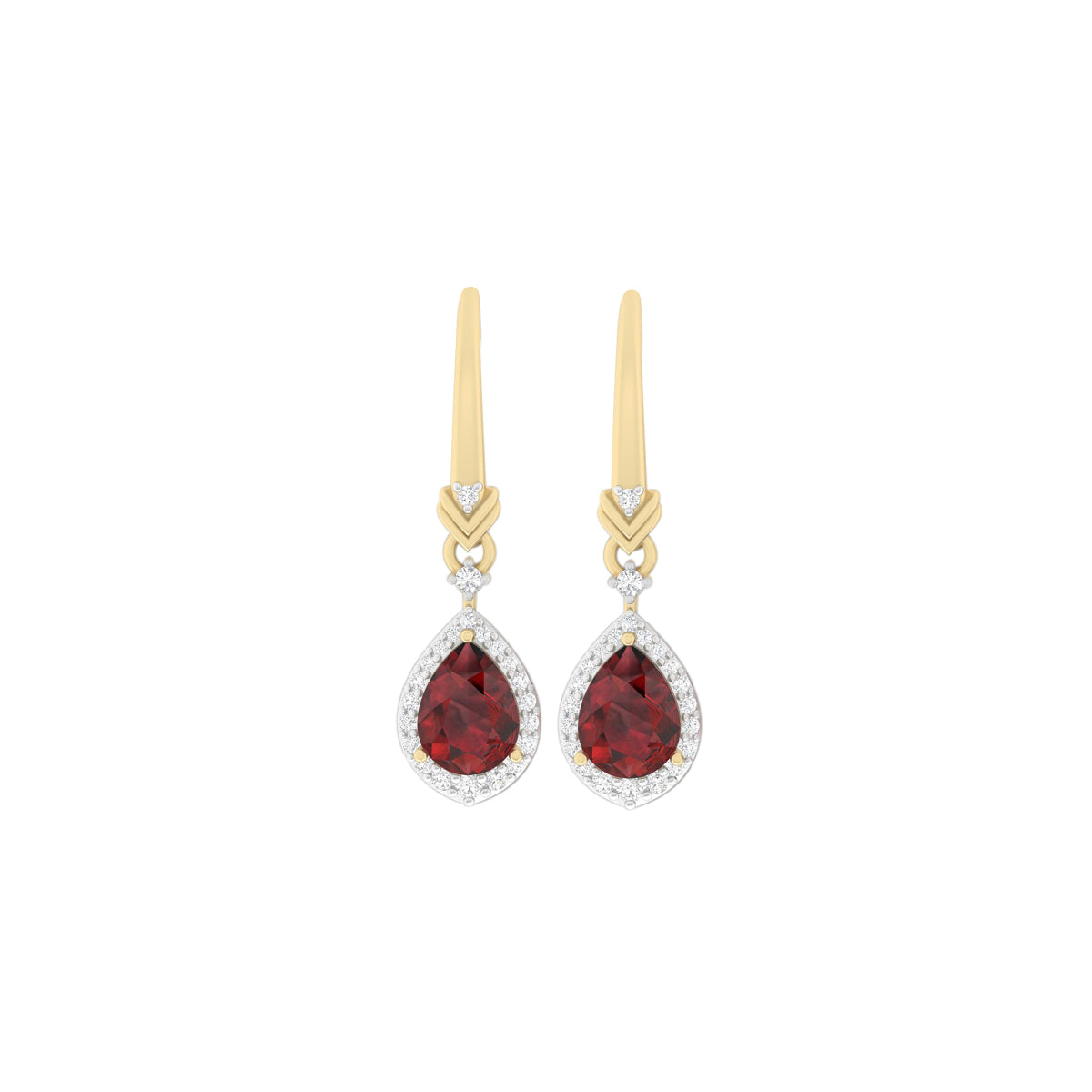 Red Garnet Earrings with White Diamond in 18Kt Gold 3.28cts