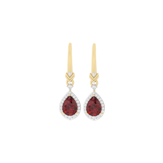 Red Garnet Earrings with White Diamond in 18Kt Gold 3.28cts