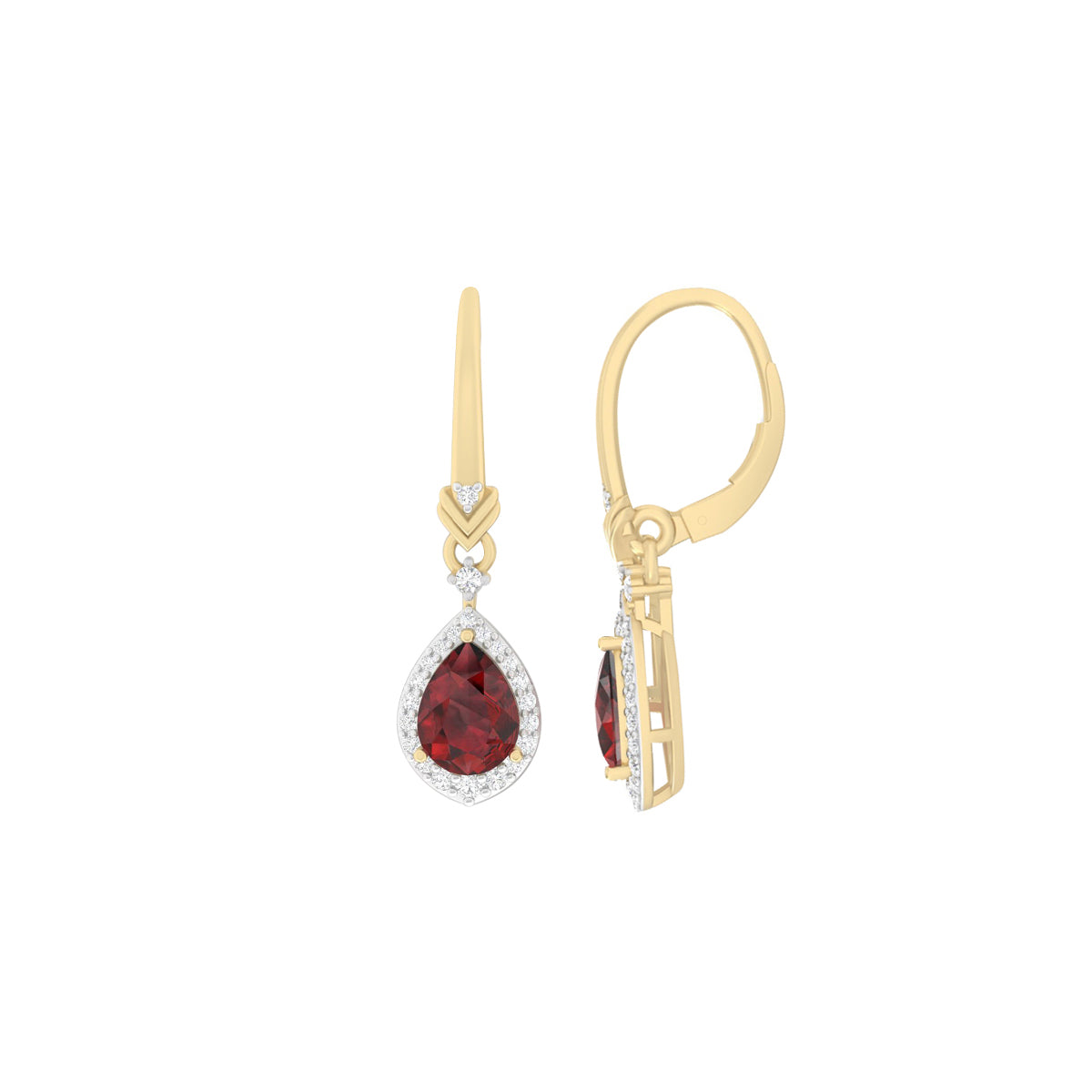 Red Garnet Earrings with White Diamond in 18Kt Gold 3.28cts