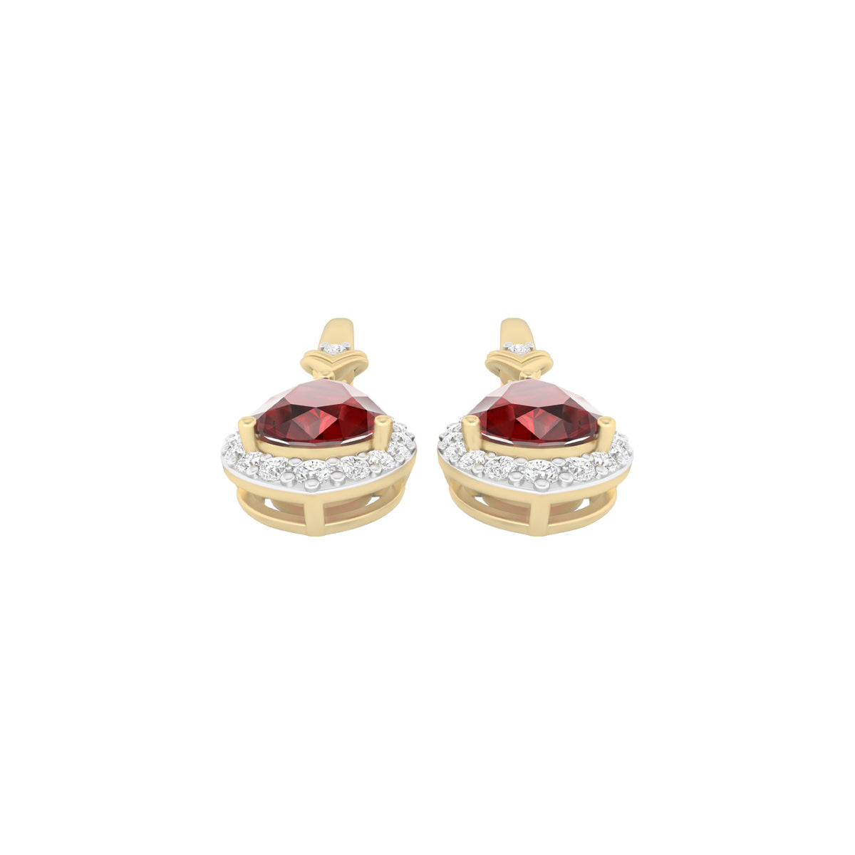 Red Garnet Earrings with White Diamond in 18Kt Gold 3.28cts