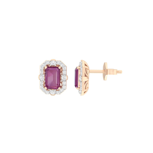 Indian Ruby Stud Earrings with White Diamond in 18Kt Gold 1.97cts