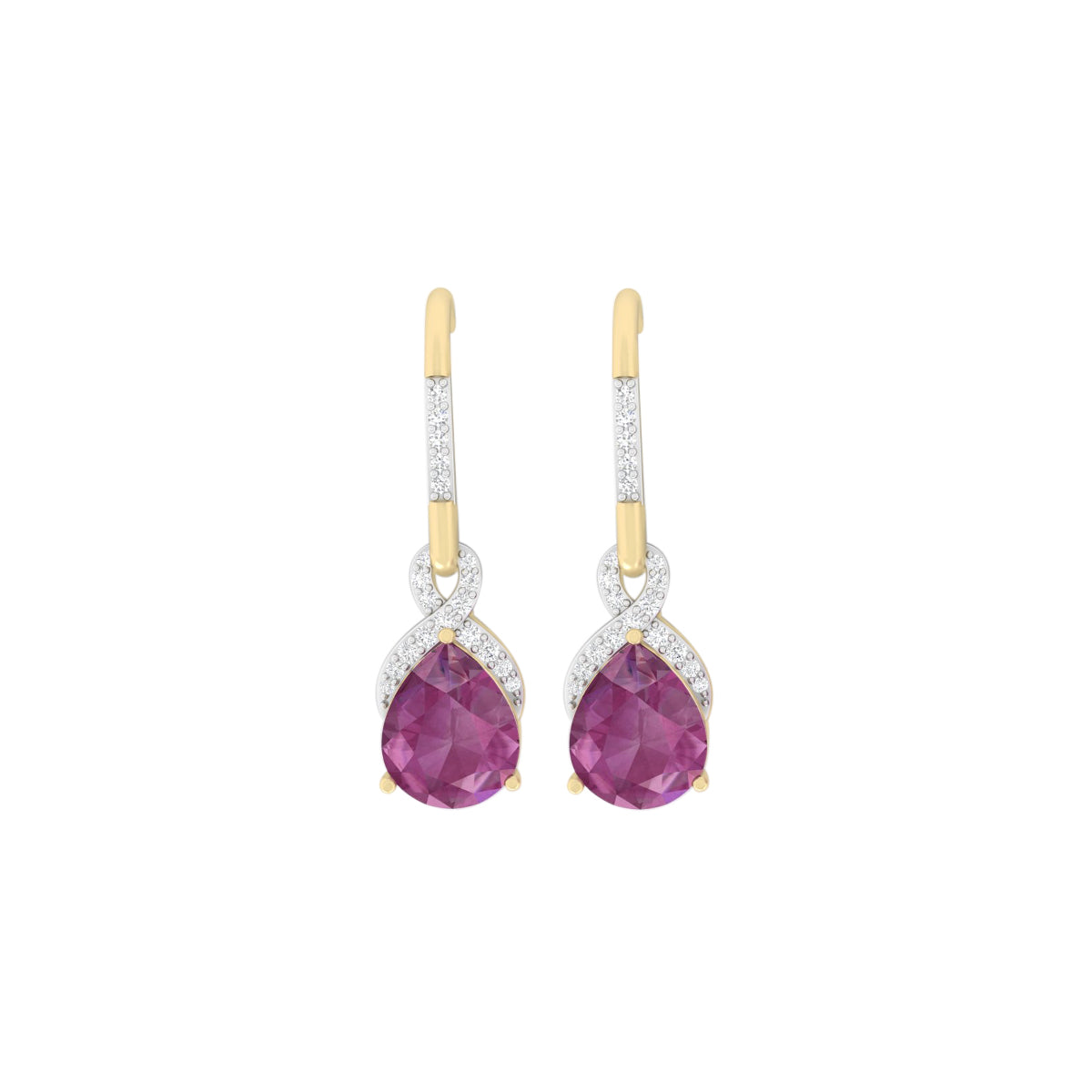 Indian Ruby Earrings with White Diamond in 18Kt Gold 9.27cts