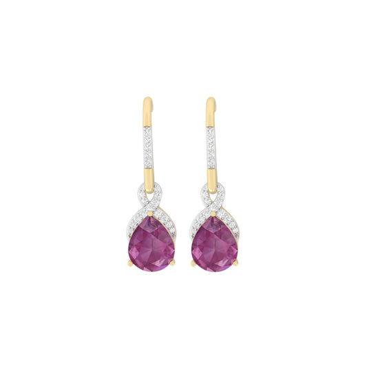 Indian Ruby Earrings with White Diamond in 18Kt Gold 9.27cts