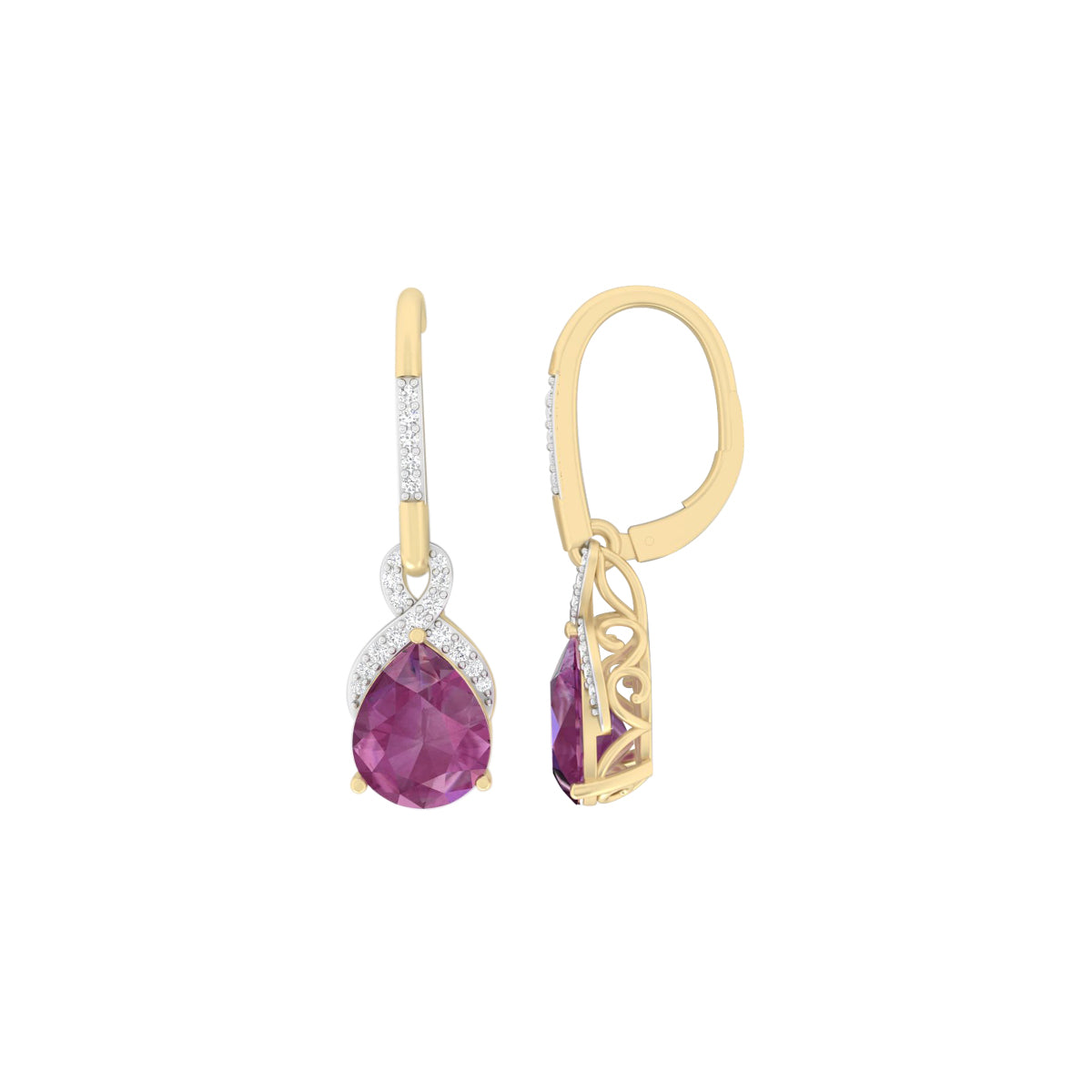 Indian Ruby Earrings with White Diamond in 18Kt Gold 9.27cts