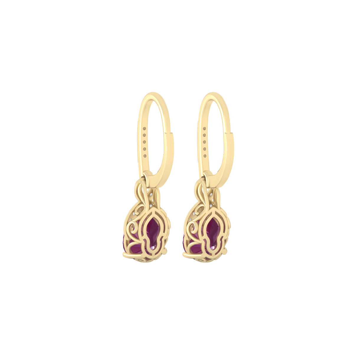 Indian Ruby Earrings with White Diamond in 18Kt Gold 9.27cts