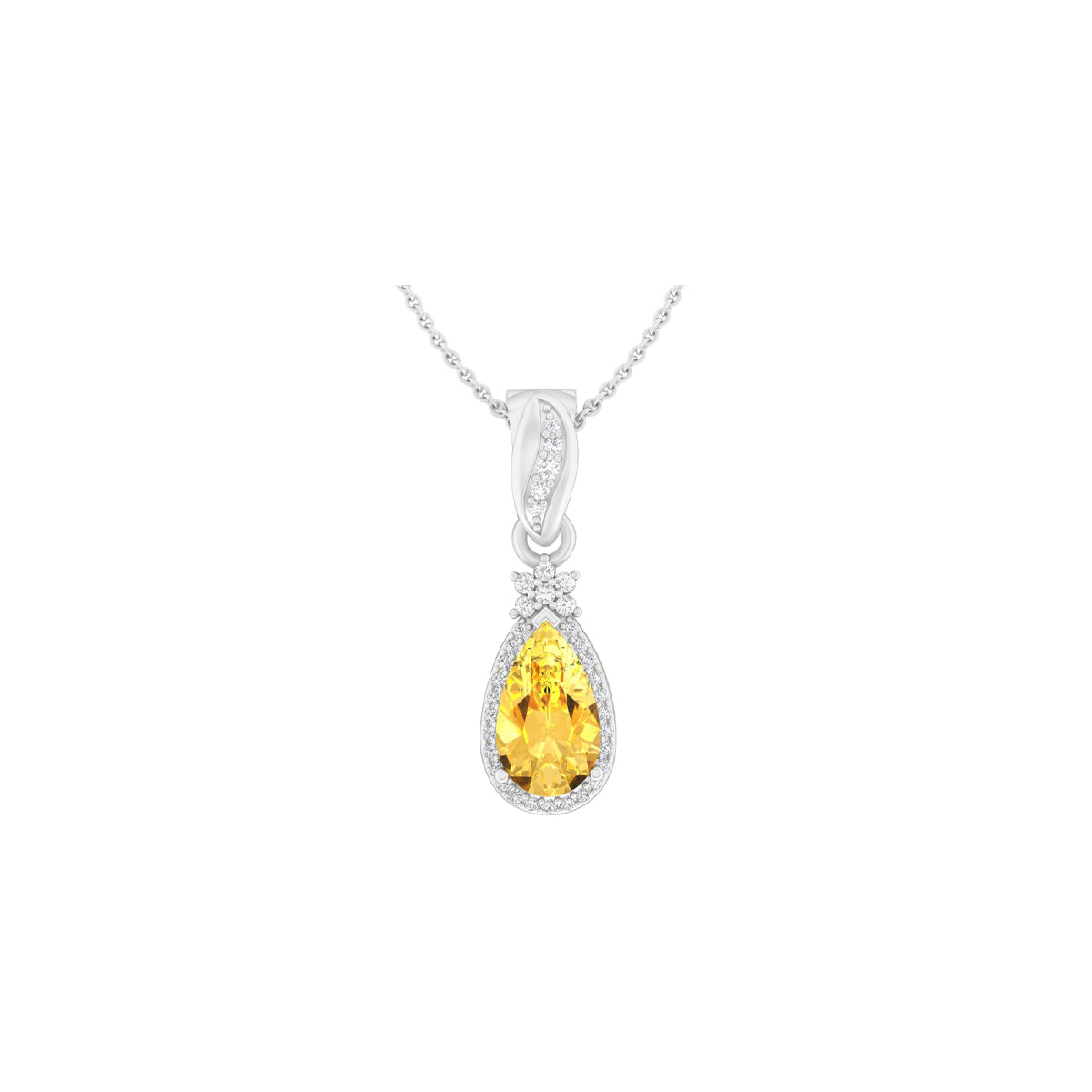 Citrine Pendant with White Diamond in 14Kt White Gold 1.73cts