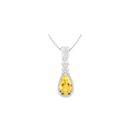 Citrine Pendant with White Diamond in 14Kt White Gold 1.73cts