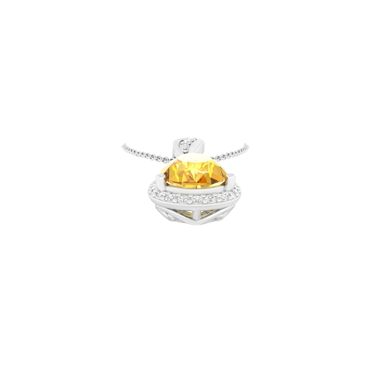 Citrine Pendant with White Diamond in 14Kt White Gold 1.73cts