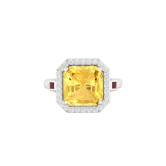 Citrine, Red Garnet Ring with White Diamond in 18Kt White Gold 5.06cts