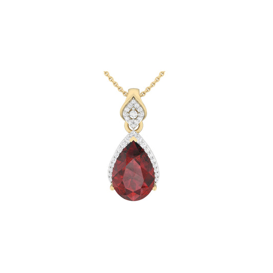 Red Garnet Pendant with White Diamond in 18Kt Gold 4.62cts