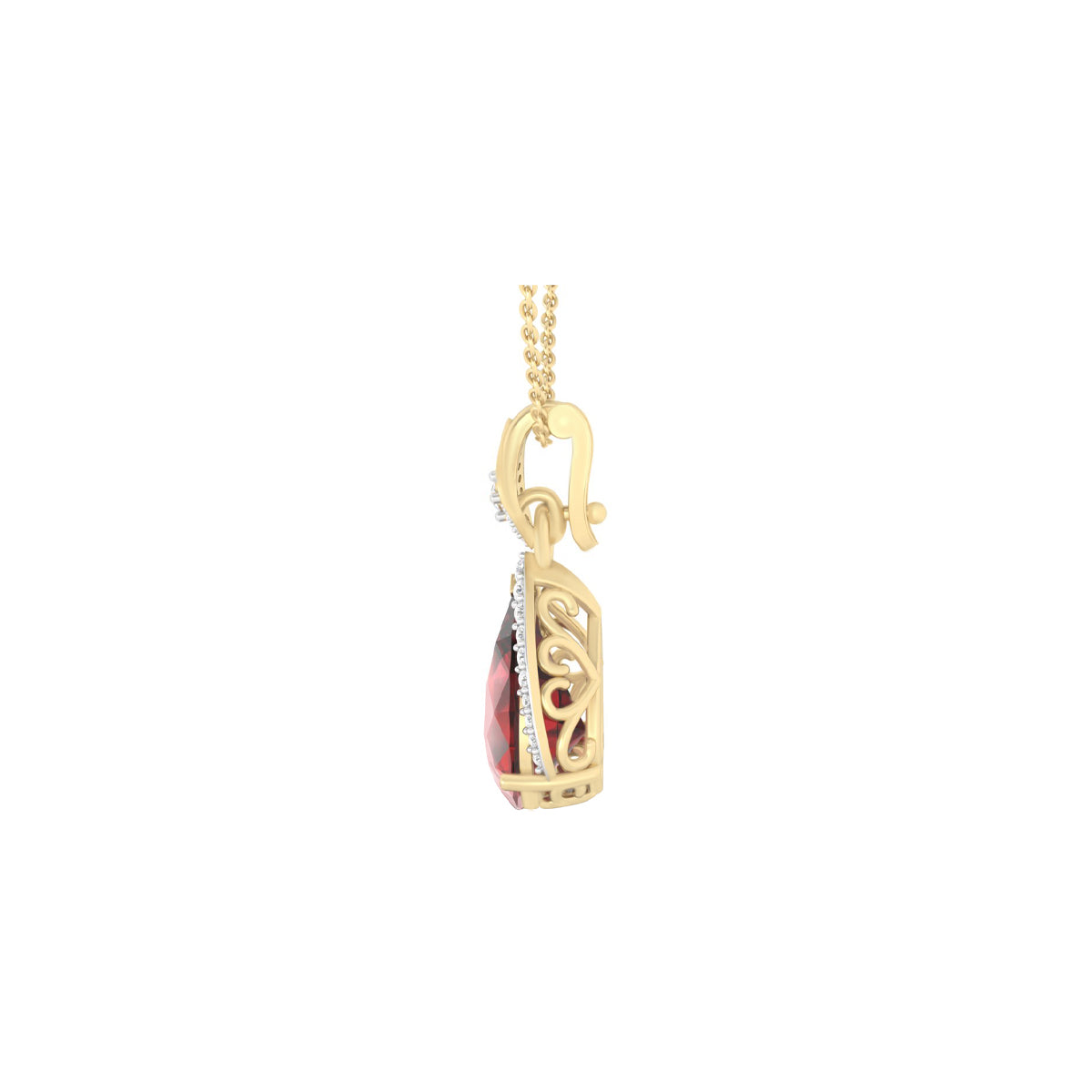Red Garnet Pendant with White Diamond in 18Kt Gold 4.62cts